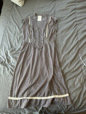 Chulo Pony Dress Small Petite‎ Gray Midi 100% Cotton Cottagecore Indie Prairie